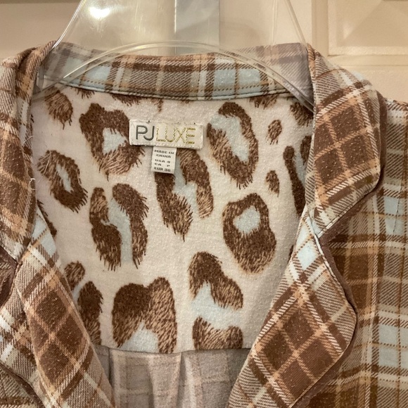 PJ Luxe Pajamas, Brown Plaid Soft Knit Fabric with Stretch, Soft and Comfy, Sz S - Picture 4 of 15